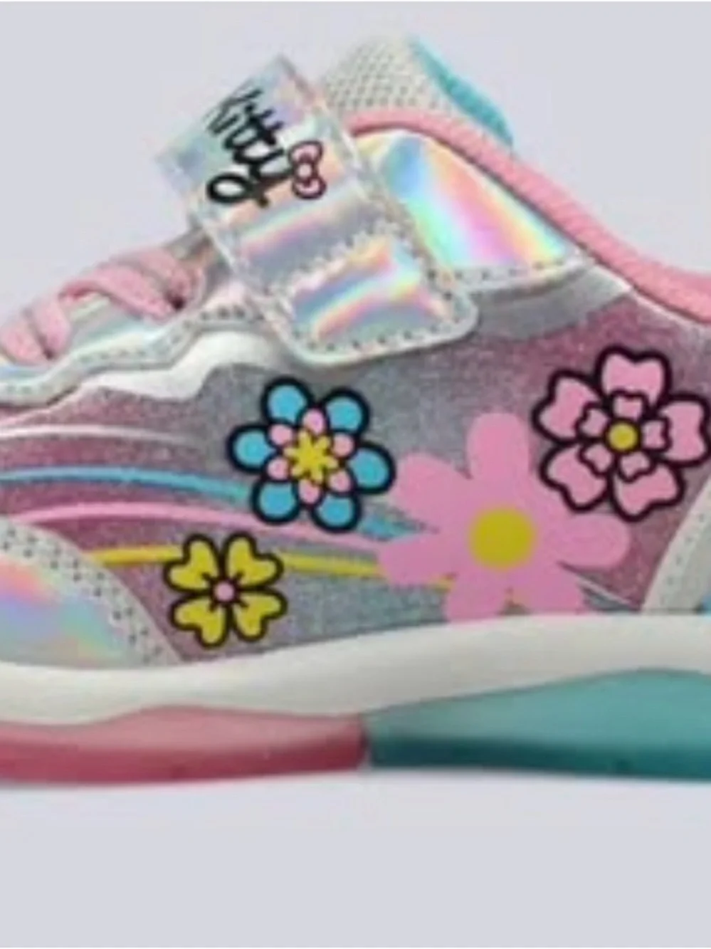 Hello Kitty Silver Iris Holographic Kids Light-Up Sneakers with Pink Accents